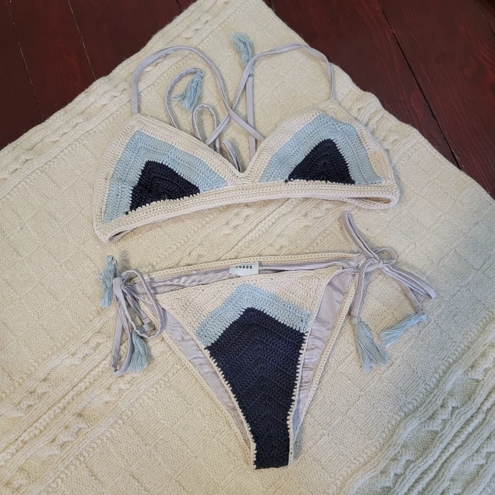 Suboo Crochet Chevron Bikini Set Blue size Large - Picture 5 of 9